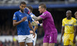 Jordan Pickford #1 (GK) of Everton F.C. and Dominic Calvert-Lewin #9 of Everton F.C. durin...