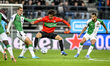 Feyenoord player Thomas Beelen, NEC player Koki Ogawa, and Feyenoord player David Hancko d...