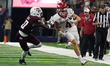 Arkansas Razorbacks wide receiver Isaac TeSlaa #4 rushes with the ball against the Texas A...