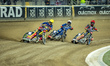 Artem Laguta, Bartlomiej Kowalski, and Fredrik Lindgren participate in a PGE Speedway Ekst...