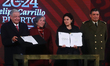 (L-R) Mexico's President Andres Manuel Lopez Obrador, Minister of Government Luisa Maria A...