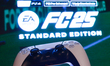 EA Sports FC 25 displayed on a tv screen and  DualSense controller are seen in this illust...