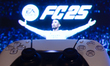 EA Sports FC 25 displayed on a tv screen and  DualSense controller are seen in this illust...