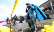 A paragliding athlete prepares to take part in a paragliding competition in Sumedang, Indo...