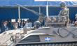 Soldiers are seen on a military vehicle in Nicosia, Cyprus, on October 1, 2024. A military...