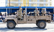 Soldiers are seen on a military vehicle in Nicosia, Cyprus, on October 1, 2024. A military...