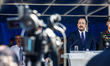 President of Cyprus Nikos Christodoulides talks to the press after the parade in Nicosia,...