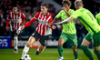 PSV Eindhoven midfielder Guus Til and Sporting Club Portugal midfielder Hidemasa Morita du...