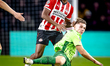 PSV Eindhoven defender Ryan Flamingo and Sporting Club Portugal forward Viktor Gyokeres du...