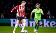 PSV Eindhoven midfielder Jerdy Schouten and Sporting Club Portugal midfielder Hidemasa Mor...