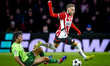 Sporting Club Portugal defender Eduardo Quaresma and PSV Eindhoven forward Noa Lang during...