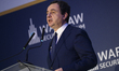 Prime Minister of Kosovo Albin Kurti speaks during the Warsaw Security Forum 2024 in Warsa...