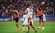 Alvaro Morata of AC Milan and Edmond Tapsoba of Bayer 04 Leverkusen are in action during t...