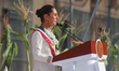 Mexico's new president, Claudia Sheinbaum Pardo, speaks during the ceremony of the handing...