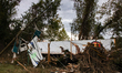 Storm damage from Hurricane Helene is seen in Asheville, North Carolina on October 1, 2024...