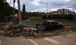 Storm damage from Hurricane Helene is seen in Asheville, North Carolina on October 1, 2024...
