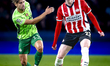 Sporting Club Portugal midfielder Daniel Braganca and PSV Eindhoven midfielder Jerdy Schou...