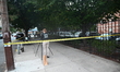 The NYPD Crime Scene Unit canvasses the area outside a senior center where 40-year-old Kav...
