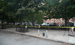 The NYPD Crime Scene Unit canvasses the area outside a senior center where 40-year-old Kav...