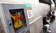 AED defibrilator is seen on a tram station in Krakow, Poland on October 2, 2024. 
