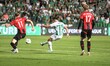 LOIZOS LOIZOU of Omonoia FC shoots the ball while GISLI GOTTSKALK THORDARSON and ARI SIGUR...