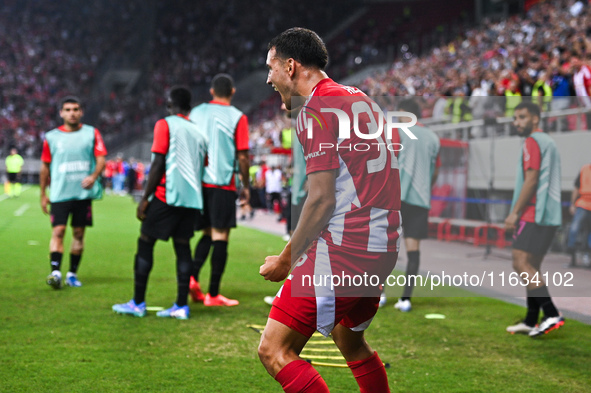 Santiago Hezze of Olympiacos FC celebrates a goal during the Europa League, Matchday 2 match between Olympiacos FC and SC Braga at Georgios... by Stefanos Kyriazis/NurPhoto