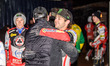 Belle Vue Aces' Team Manager Mark Lemon and Belle Vue Aces' Jaimon Lidsey hug in celebrati...
