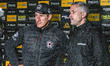 Belle Vue Aces' Team Manager Mark Lemon (left) waits to be interviewed by Scott Nicholls d...