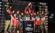 Belle Vue ATPI Aces lift the premiership trophy during the Rowe Motor Oil Premiership Gran...
