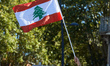 A woman waves the Lebanese flag during the protest. Hundreds of people demonstrate in Toul...
