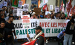 A protester holds a placard reading 'Lebanon, Palestine, united against imperialism and Zi...