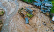 The aerial view shows the flood-affected areas of the Bhardev region of southern Lalitpur,...