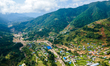 The aerial view shows the flood-affected areas of the Bhardev region of southern Lalitpur,...