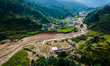 The aerial view shows the flood-affected areas of the Bhardev region of southern Lalitpur,...