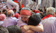 Members of Colla Jove Xiquets de Tarragona celebrate the victory after building a human to...