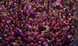 Members of Moixiganguers d'Igualada build a human tower during the Concurs de Castells com...