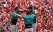 Members of the colla Castellers de Vilafranca build a human tower during the Concurs de Ca...