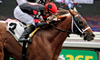 Jockey Eswan Flores rides Shadow Realm to a win in the fifth race at Woodbine Racetrack in...