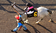 Jockey Sofia Vives rides Exude to the track ahead of the eighth race at Woodbine Racetrack...
