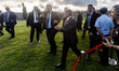 King of Jordan Abdullah II bin Al Hussein leaves the family photo area in Paphos, Cyprus,...