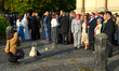 Members of a wedding party are seen having their picture taken in Warsaw, Poland on 12 Oct...