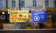 An advertisement for electric travel chargers is seen at a shop in Warsaw, Poland on 12 Oc...