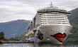 The AIDAnova cruise ship docked in the harbor of Flam, Norway, on September 17, 2024. Flam...