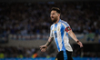 Lionel Messi of Argentina celebrates after he scores the fifth goal for his team during th...