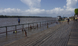 Children play at the municipal spa located at the mouth of the Amazon River in Afua, Para,...