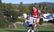 Victor Perez of France studies his shot on the 10th green during the Estrella Damm N.A. An...