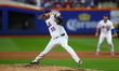 New York Mets relief pitcher Ryne Stanek #55 throws during the sixth inning in Game 5 of t...