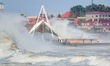 Strong winds create huge waves at the sea in Yantai, China, on October 19, 2024. 