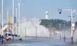 Strong winds create huge waves at the sea in Yantai, China, on October 19, 2024. 