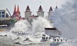 Strong winds create huge waves at the sea in Yantai, China, on October 19, 2024. 